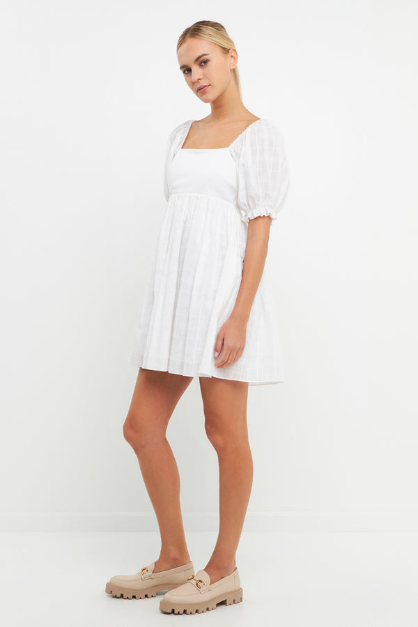 English Factory Mix Media Square Neck Mini Dress WHITE