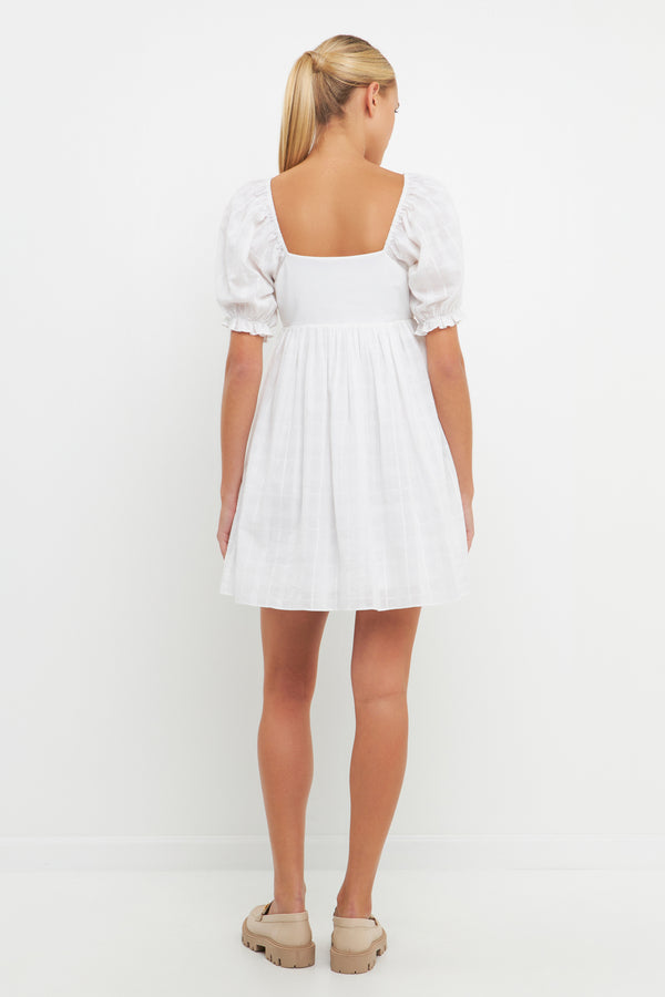 English Factory Mix Media Square Neck Mini Dress WHITE