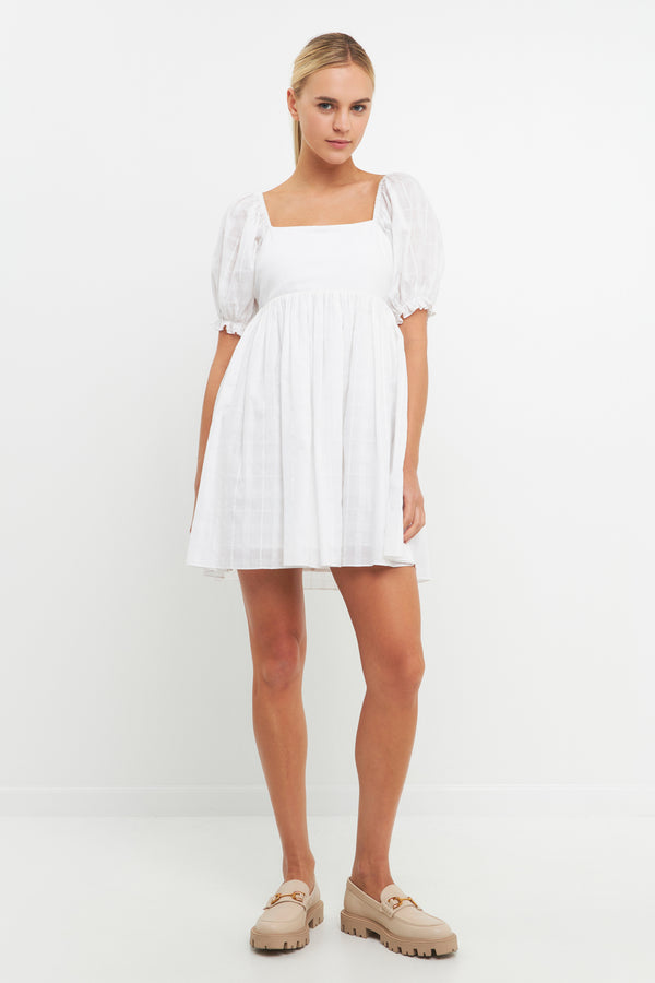 english factory Mix Media Square Neck Mini Dress WHITE