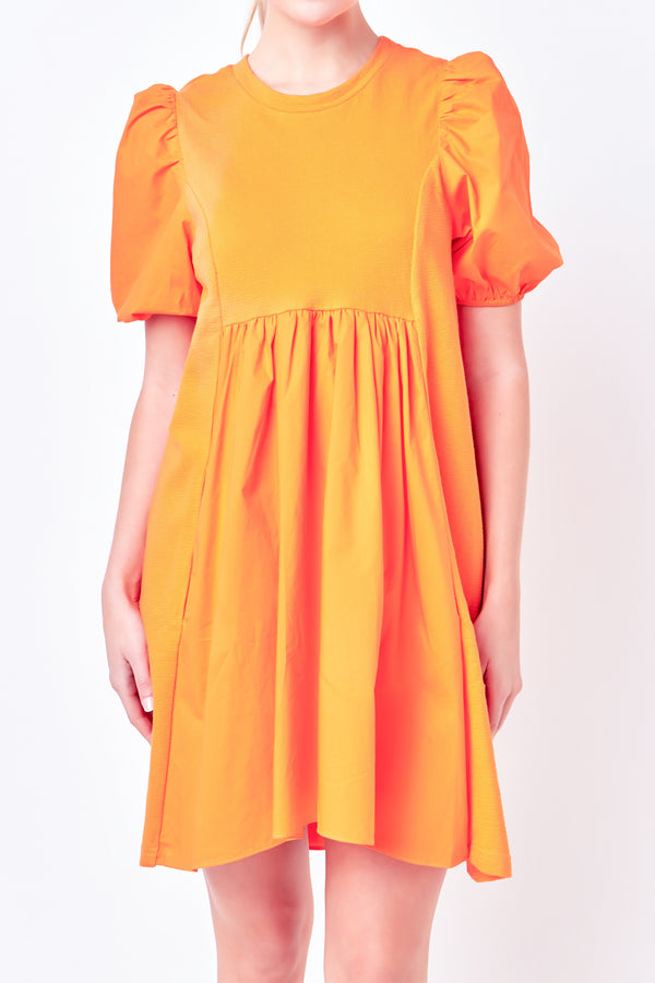 English Factory Mixed Media Babydoll Mini Dress ORANGE