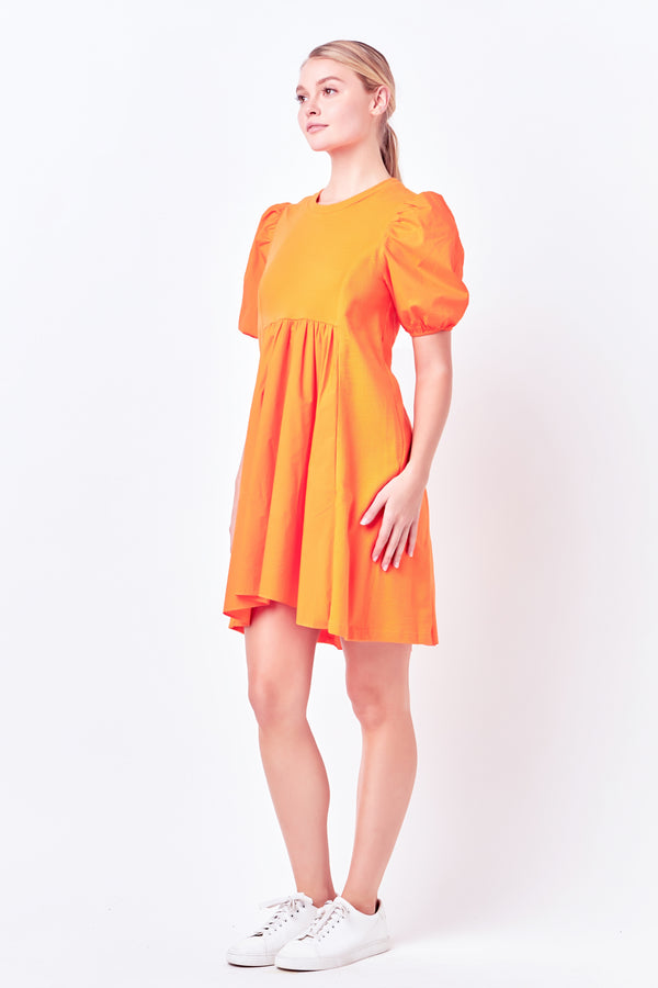 English Factory Mixed Media Babydoll Mini Dress ORANGE