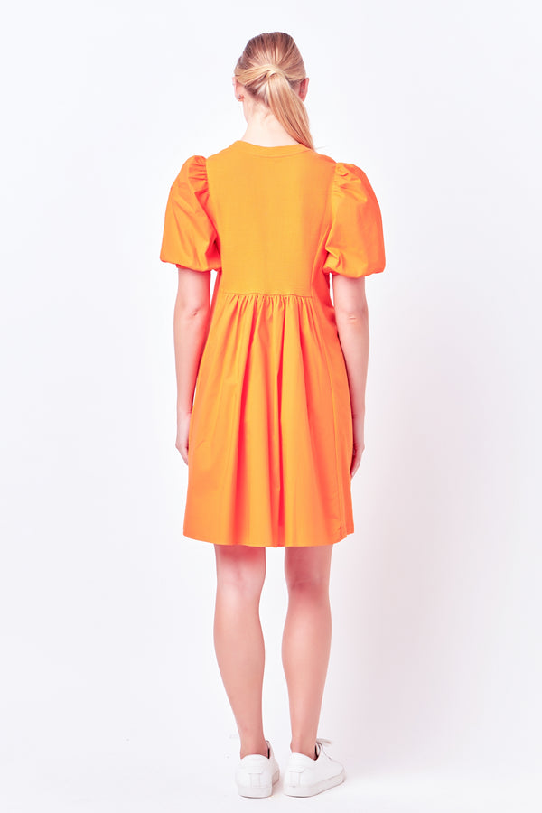 English Factory Mixed Media Babydoll Mini Dress ORANGE