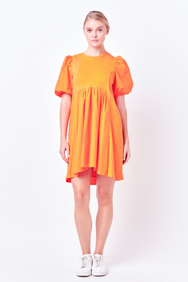 english factory Mixed Media Babydoll Mini Dress ORANGE