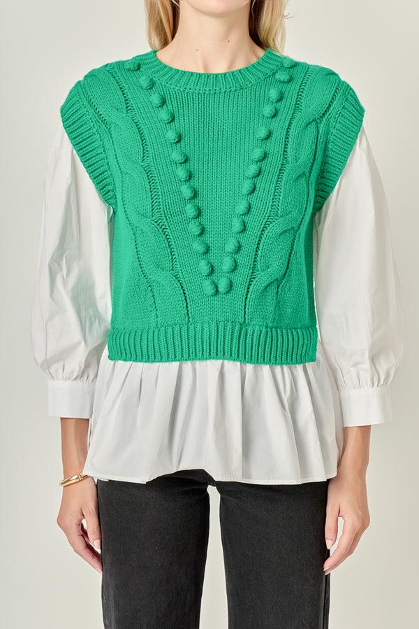 English Factory Mixed Media Cable Sweater GREEN/WHITE