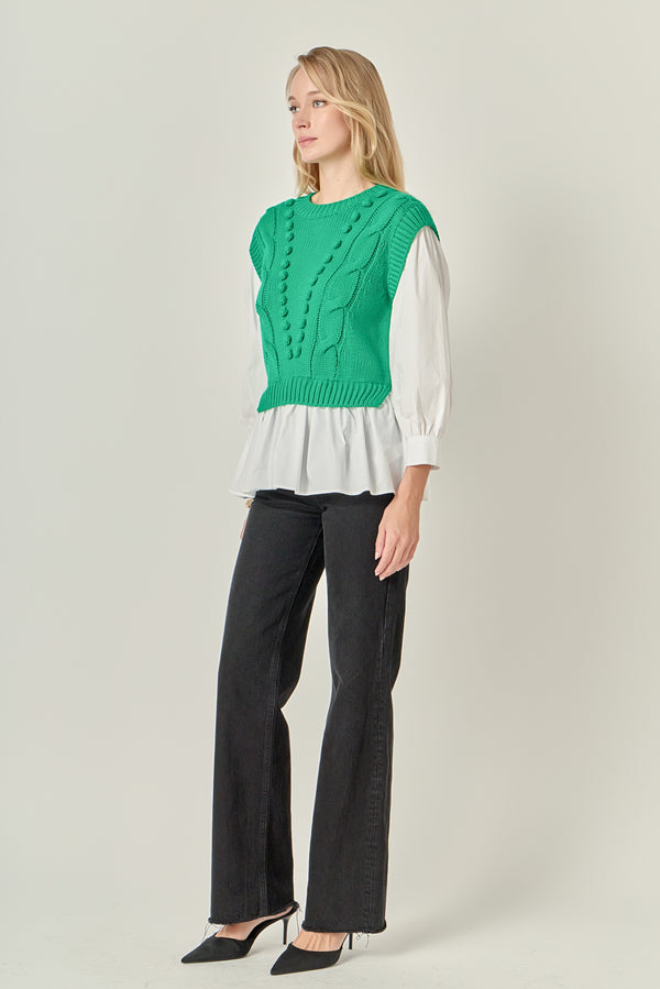 English Factory Mixed Media Cable Sweater GREEN/WHITE