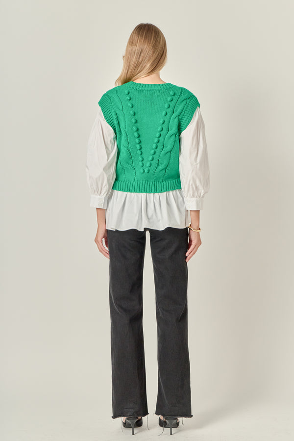 English Factory Mixed Media Cable Sweater GREEN/WHITE