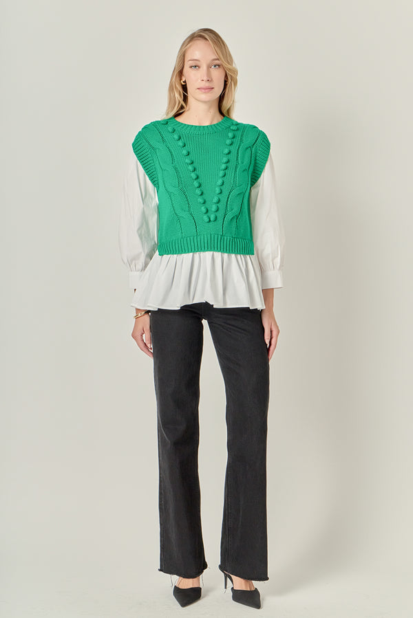 english factory Mixed Media Cable Sweater GREEN/WHITE