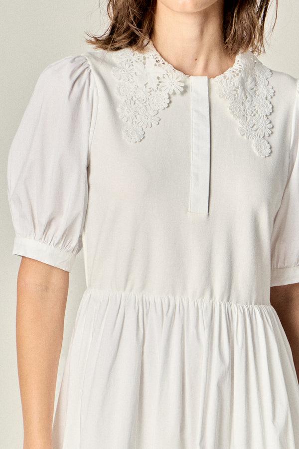 English Factory Mixed Media Embroidered Collar Midi Dress WHITE