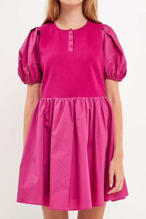 English Factory Mixed Media Henley Mini Dress BERRY