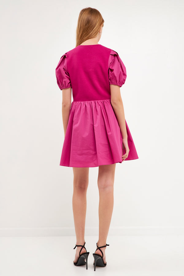 English Factory Mixed Media Henley Mini Dress BERRY