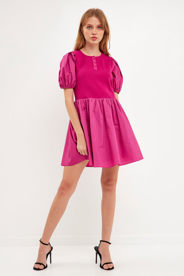 english factory Mixed Media Henley Mini Dress BERRY