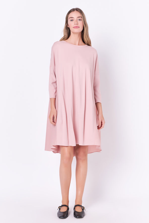 english factory Mixed Media High & Low Mini Dress DUSTY PINK