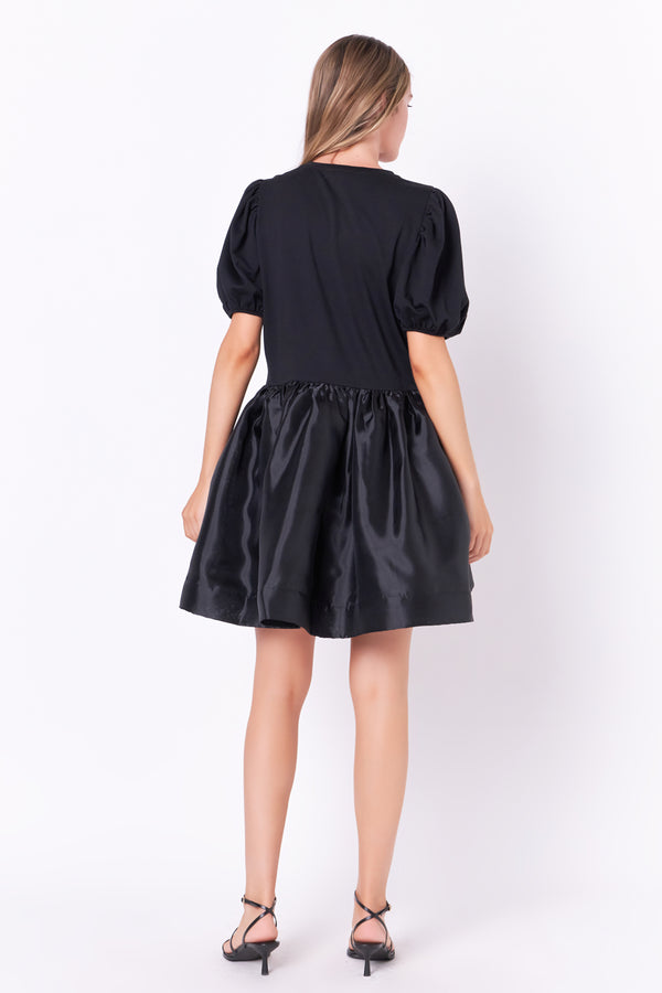 English Factory Mixed Media Organza Mini Dress BLACK