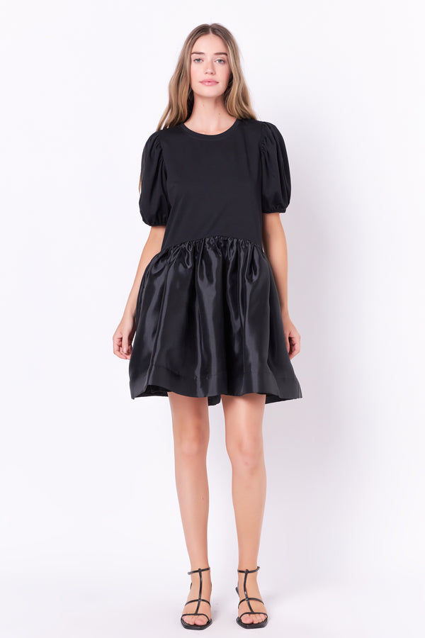english factory Mixed Media Organza Mini Dress BLACK