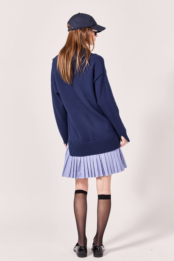 English Factory Mixed Media Pleated Mini Dress NAVY/NAVY