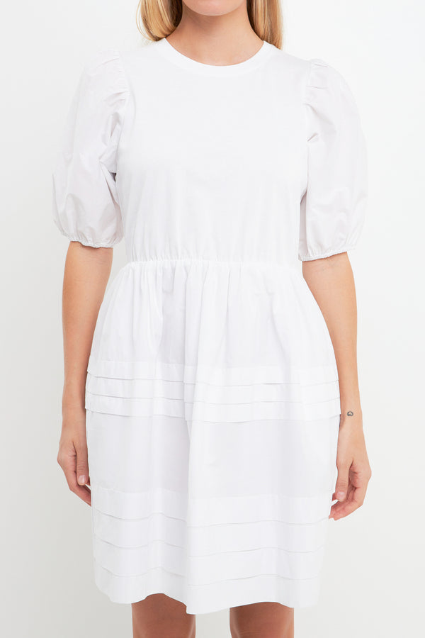 English Factory Mixed Media Pleats Mini Dress WHITE