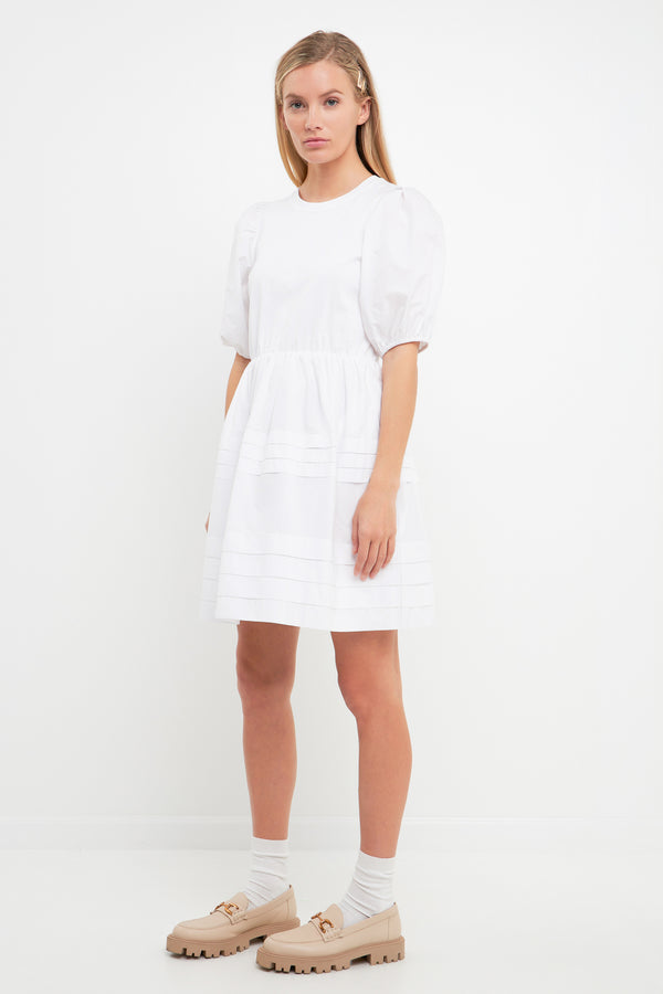 English Factory Mixed Media Pleats Mini Dress WHITE