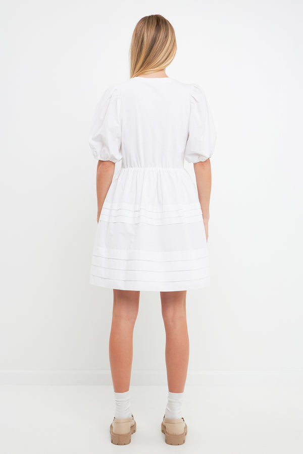 English Factory Mixed Media Pleats Mini Dress WHITE