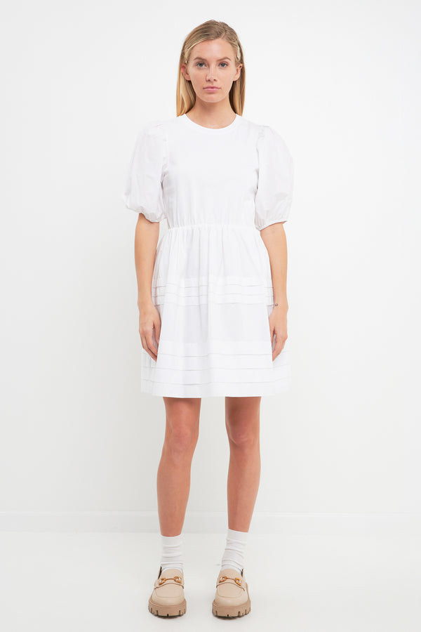 english factory Mixed Media Pleats Mini Dress WHITE