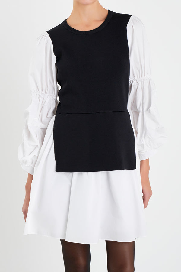 English Factory Mixed Media Poplin Mini Dress BLACK/WHITE