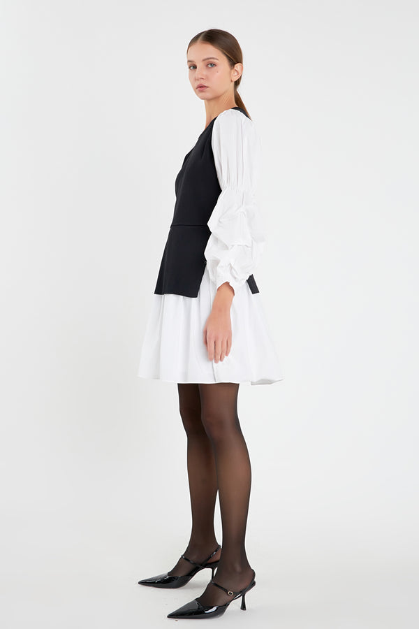 English Factory Mixed Media Poplin Mini Dress BLACK/WHITE