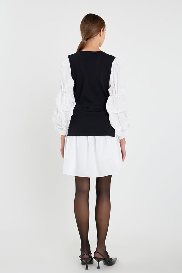 English Factory Mixed Media Poplin Mini Dress BLACK/WHITE