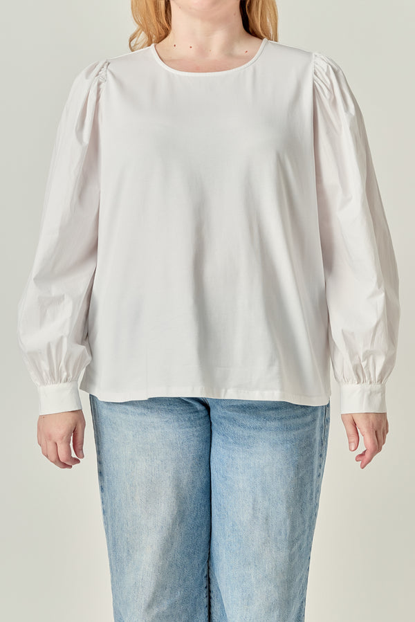 English Factory Mixed Media Puff Long Sleeve Top WHITE