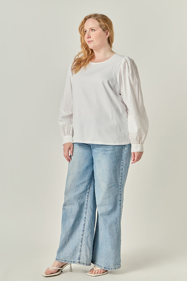 English Factory Mixed Media Puff Long Sleeve Top WHITE