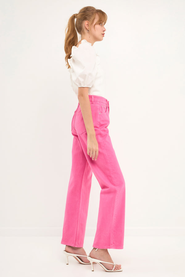 English Factory Mixed Media Puff Sleeve Crop Top OFF WHITE