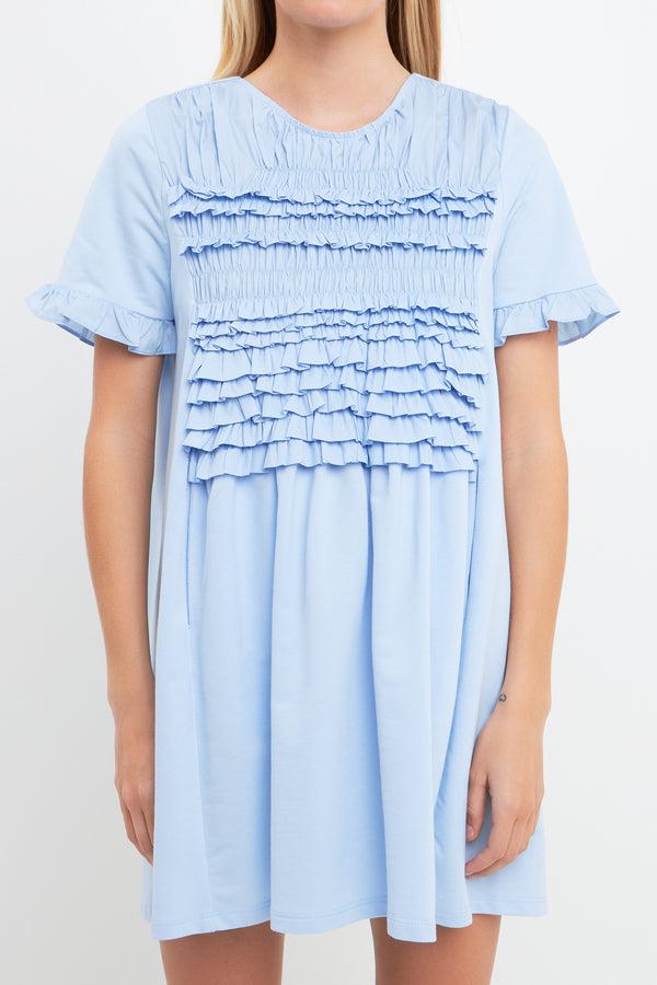 English Factory Mixed Media Ruffle Detail Dress POWDER BLUE