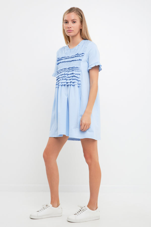 English Factory Mixed Media Ruffle Detail Dress POWDER BLUE