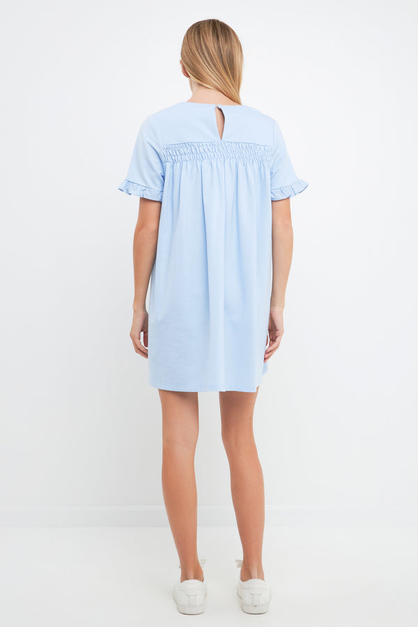English Factory Mixed Media Ruffle Detail Dress POWDER BLUE