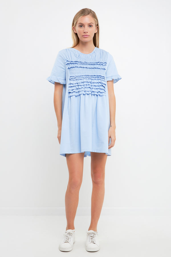 english factory Mixed Media Ruffle Detail Dress POWDER BLUE