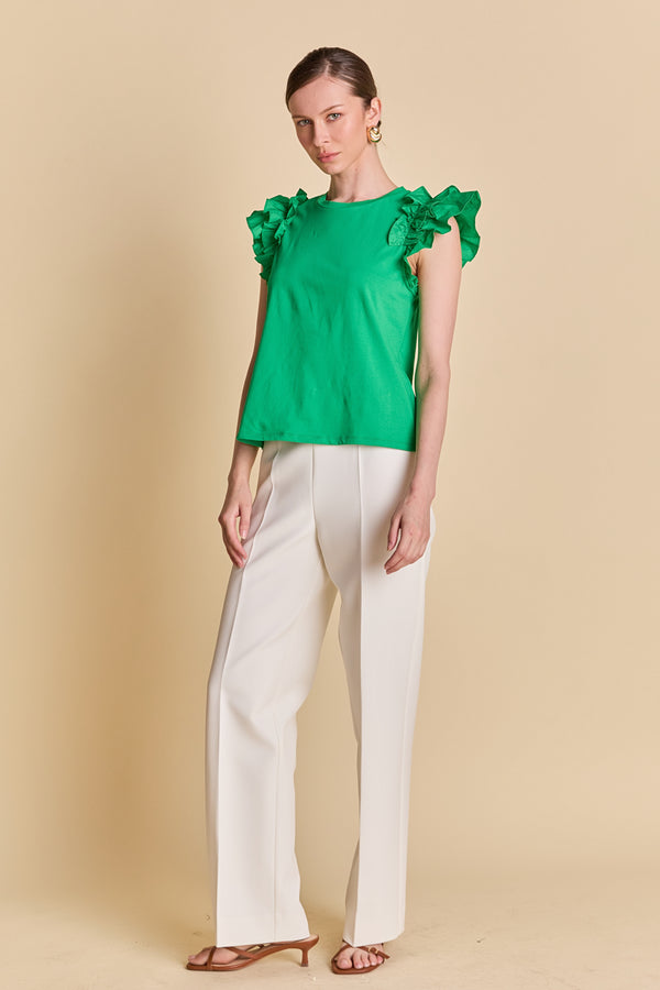 English Factory Mixed Media Ruffle Detail T-shirt GREEN