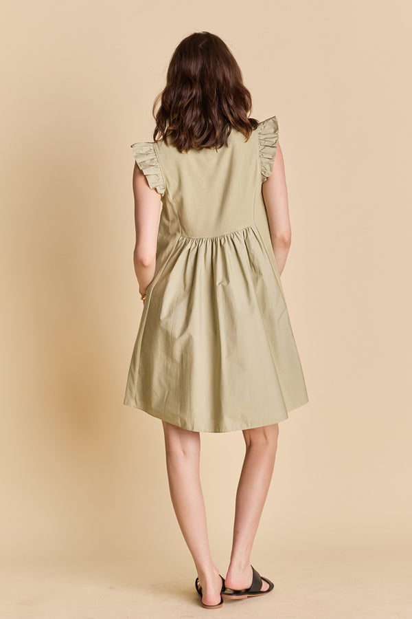English Factory Mixed Media Ruffle Sleeve Mini Dress SAGE