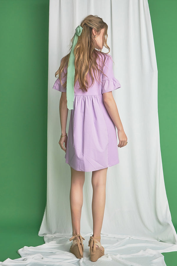 English Factory Mixed Media Ruffled Short-Sleeve Mini Dress CORAL