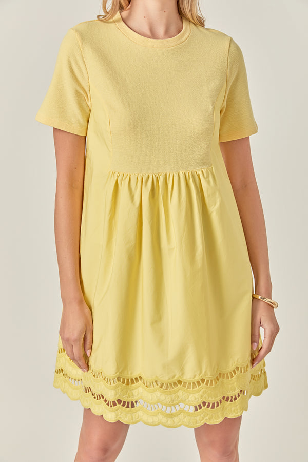 English Factory Mixed Media Scallop Lace Mini Dress YELLOW