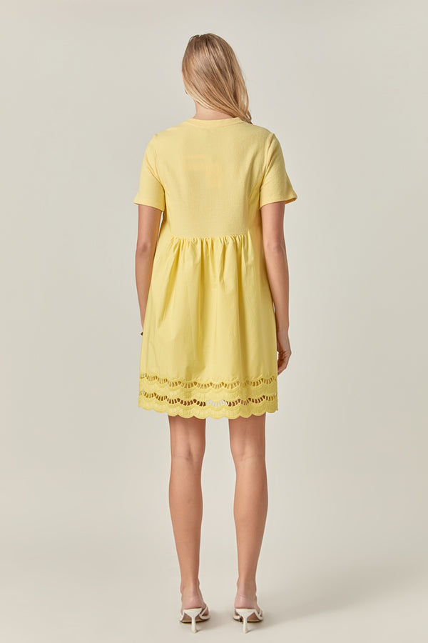 English Factory Mixed Media Scallop Lace Mini Dress YELLOW