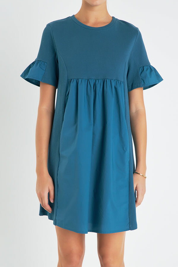 English Factory Mixed Media Short-Sleeve Mini Dress BROWN