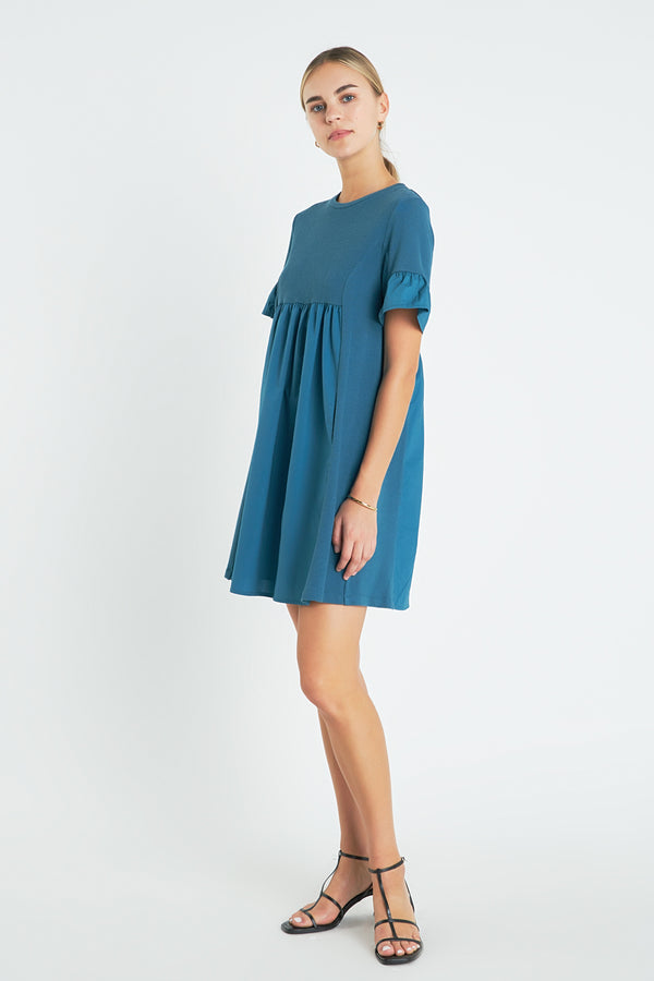 English Factory Mixed Media Short-Sleeve Mini Dress BROWN