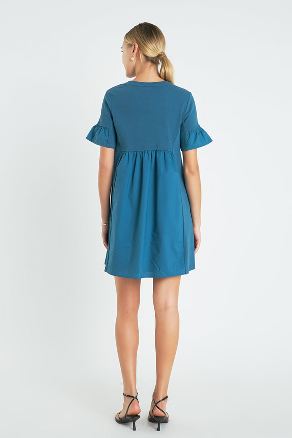 English Factory Mixed Media Short-Sleeve Mini Dress BROWN