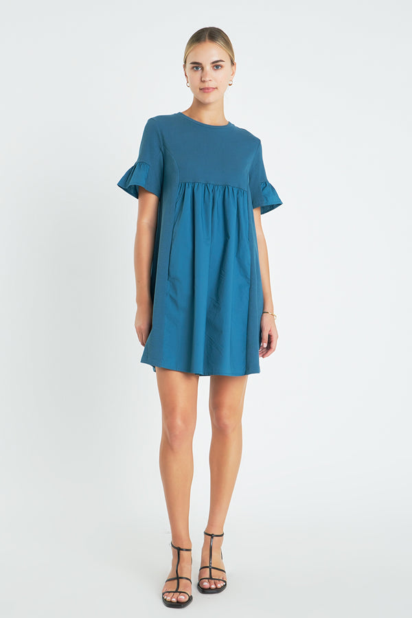 english factory Mixed Media Short-Sleeve Mini Dress BROWN