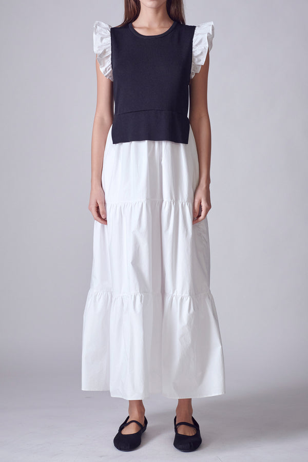 English Factory Mixed Media Sleeveless Maxi Dress BLACK/WHITE