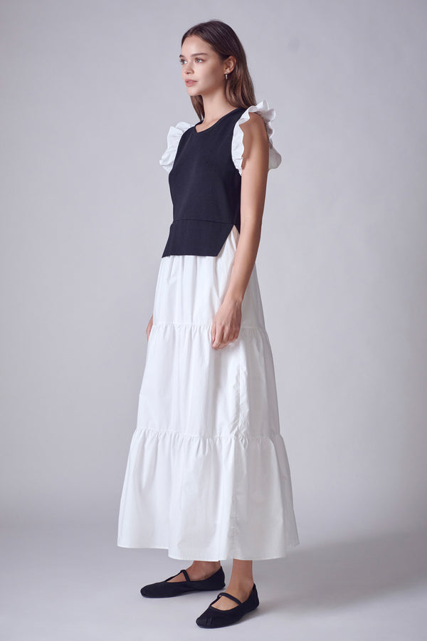 English Factory Mixed Media Sleeveless Maxi Dress BLACK/WHITE