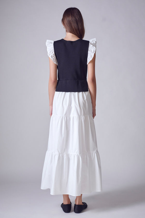 English Factory Mixed Media Sleeveless Maxi Dress BLACK/WHITE