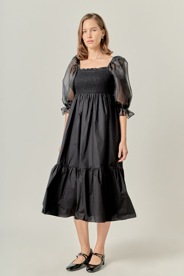 English Factory Mixed Media Square Neck Maxi Dress BLACK