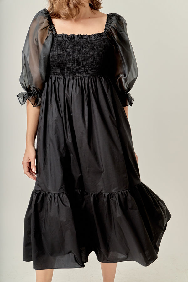 English Factory Mixed Media Square Neck Maxi Dress BLACK