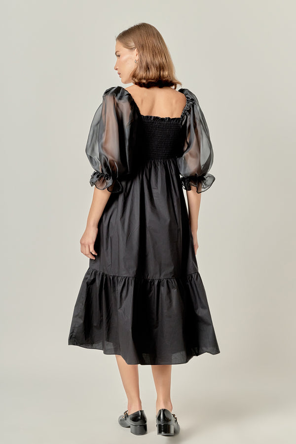 English Factory Mixed Media Square Neck Maxi Dress BLACK