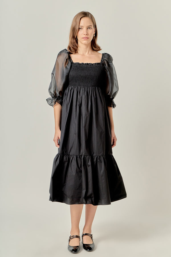 english factory Mixed Media Square Neck Maxi Dress BLACK