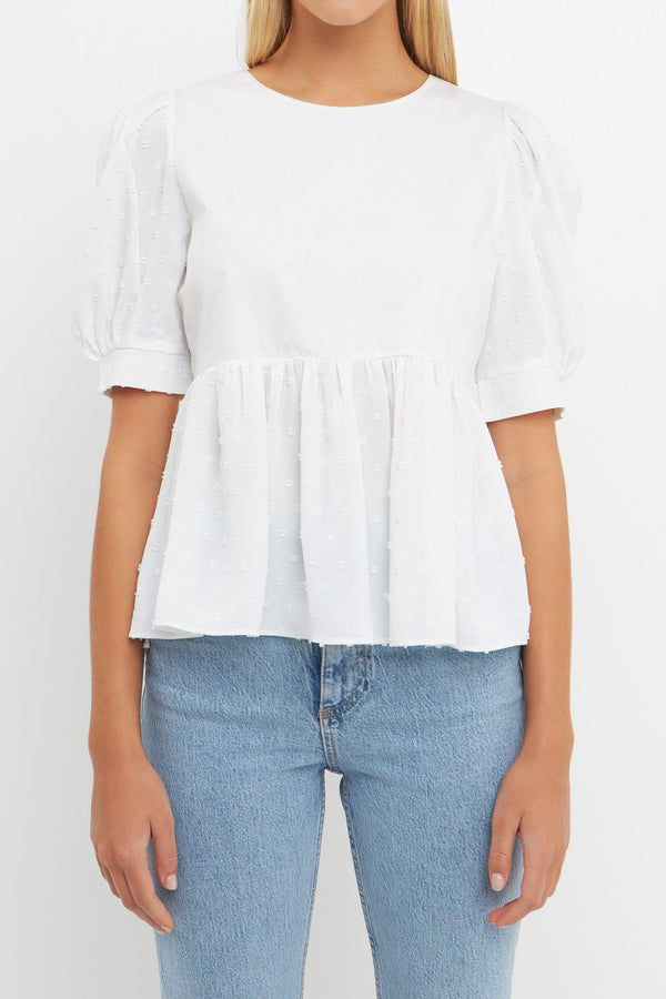 English Factory Mixed Media Swiss Dot High Low Top WHITE